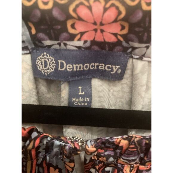 Democracy Boho Peasant Shirt Balloon Sleeves Orange Blue Geometric Floral Large - Picture 2 of 12